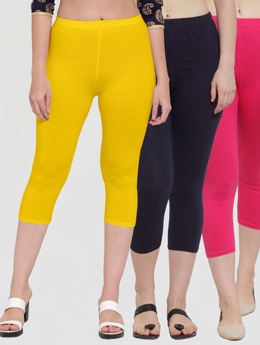 pack of 3 solid capri leggings 