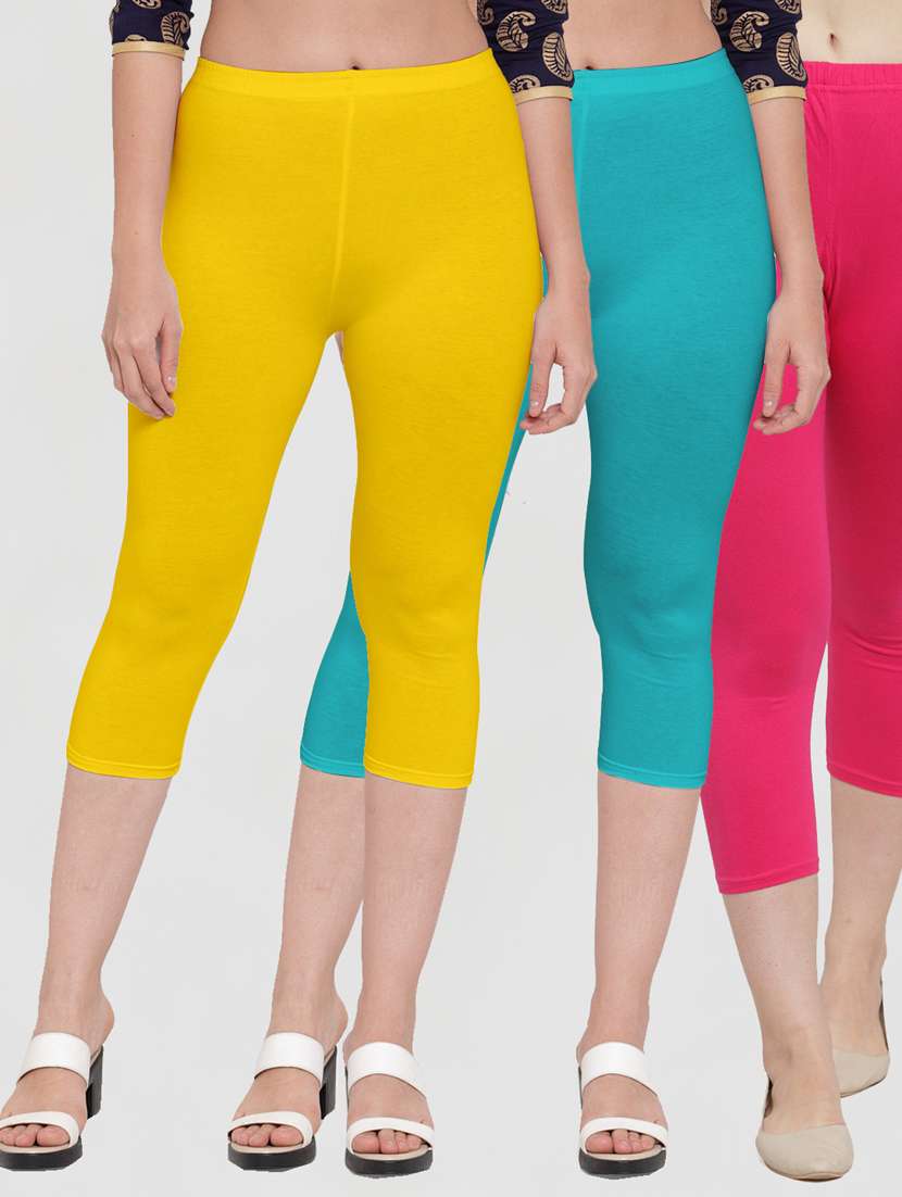 pack of 3 solid capri leggings 