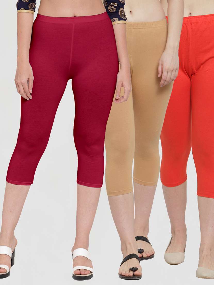 pack of 3 multi colored capri leggings - 19757326 -  Zoom Image - 0
