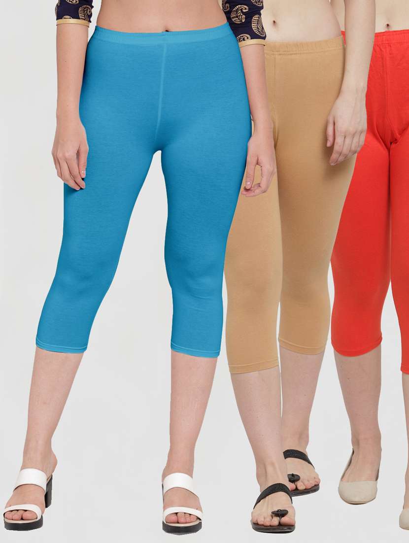 pack of 3 solid capri leggings 