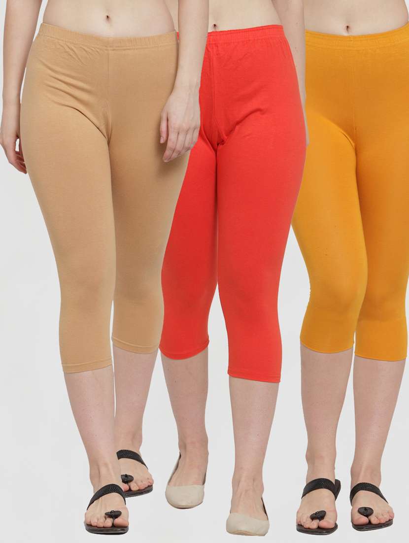 pack of 3 solid capri leggings 