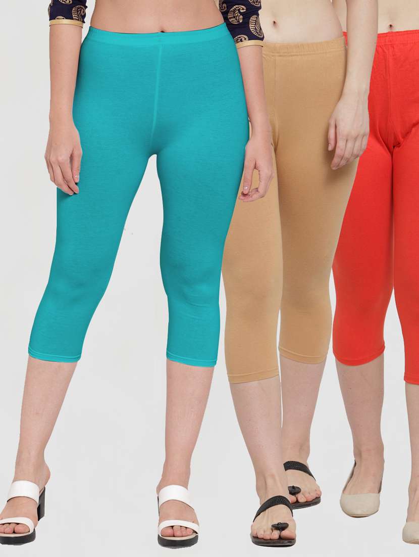 pack of 3 solid capri leggings 