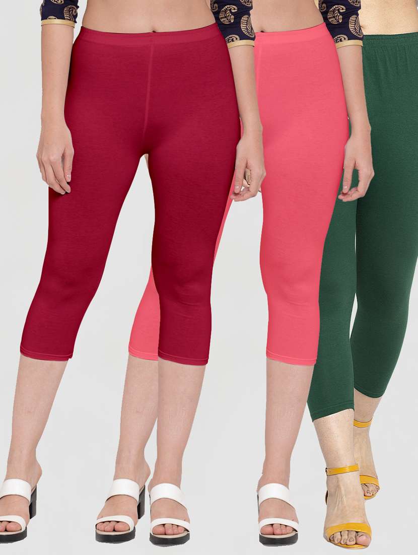 pack of 3 multi colored capri leggings - 19757346 - Zoom Image - 0