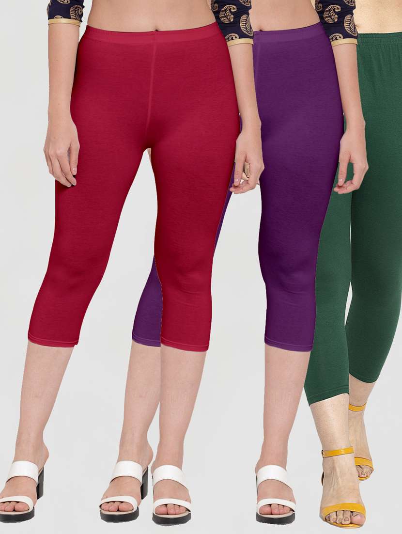 pack of 3 multi colored capri leggings