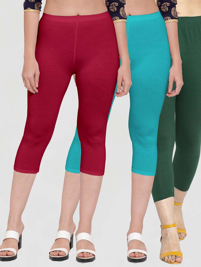pack of 3 multi colored capri leggings - 19757354 -  Zoom Image - 0