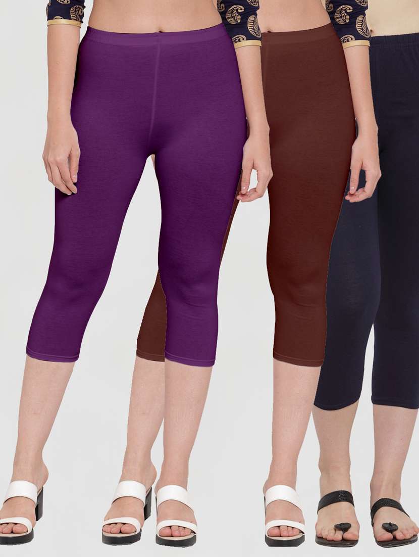 pack of 3 multi colored capri leggings - 19757370 -  Zoom Image - 0
