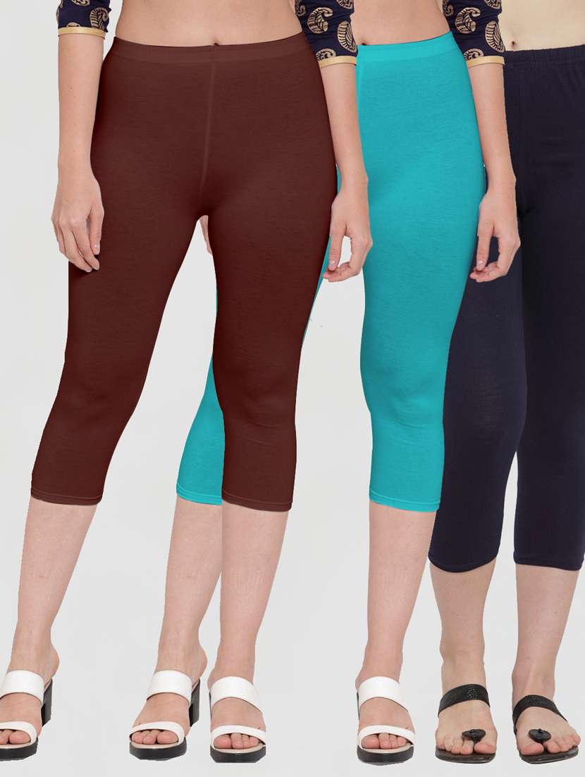 pack of 3 multi colored capri leggings
