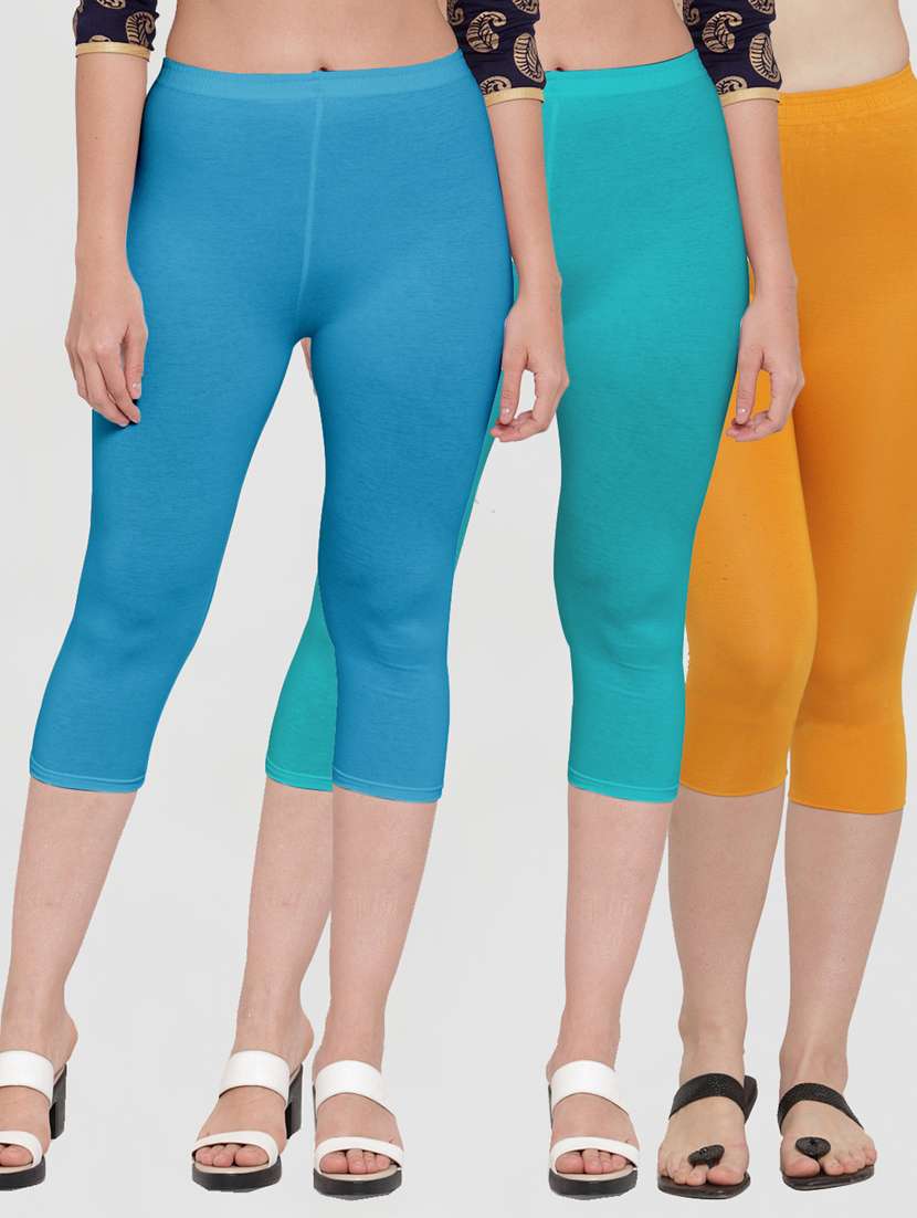 pack of 3 solid capri leggings 