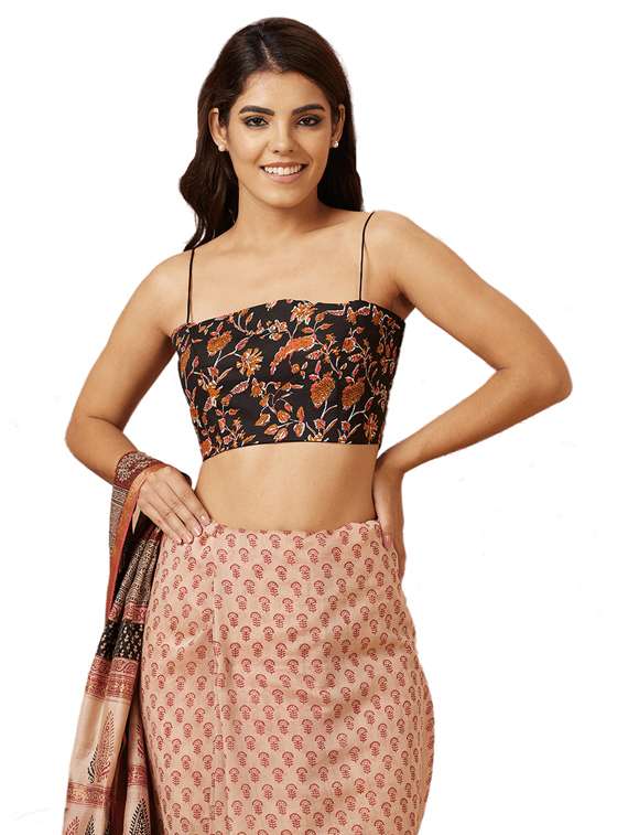 black cotton printed blouse