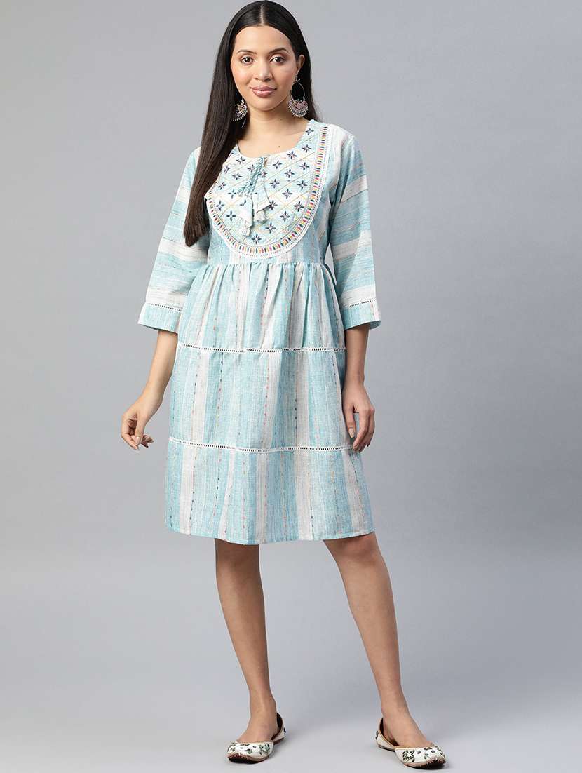 blue flared ethnic dress