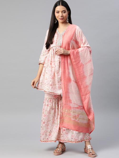 pink printed kurta sharara set - 19763484 - Standard Image - 0