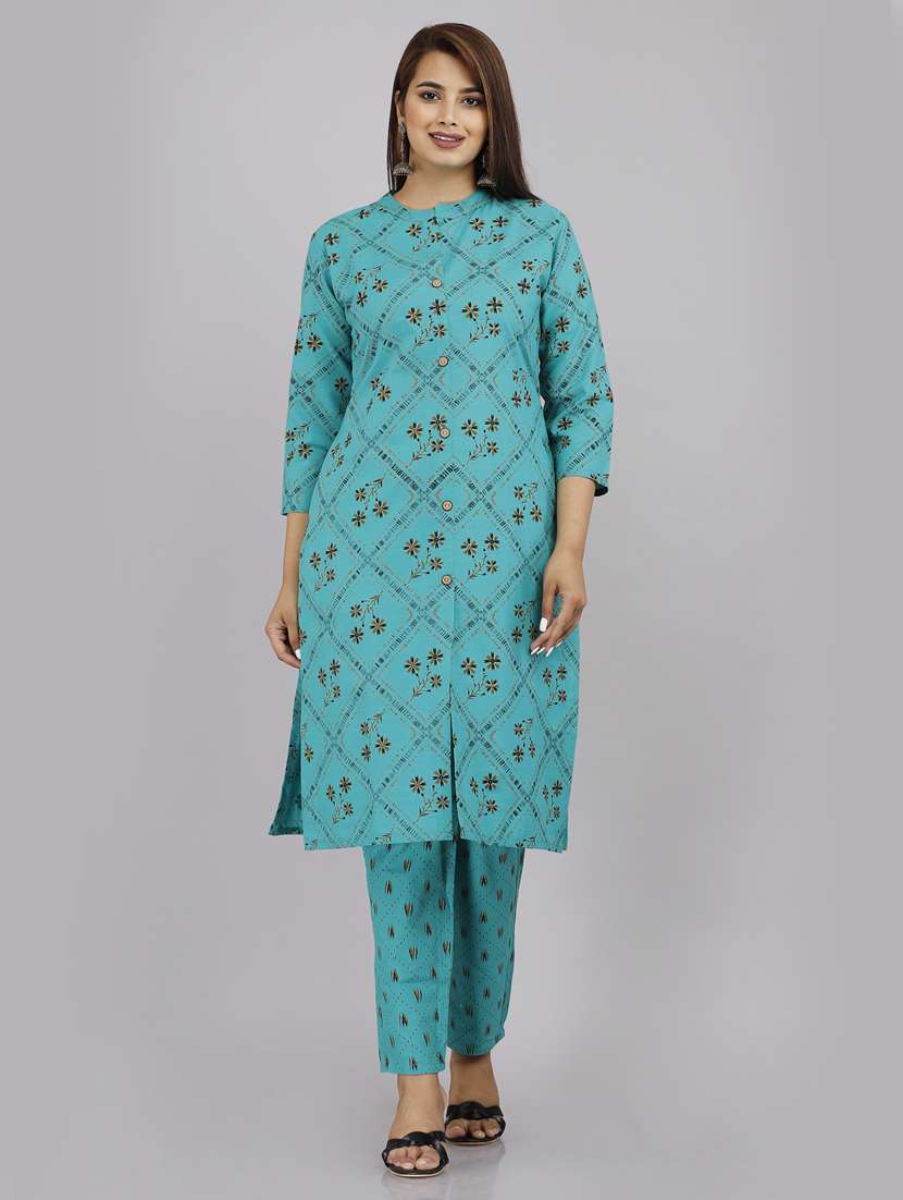 Buy online Mandarin Collar Printed Kurta Pant Set from ethnic wear for