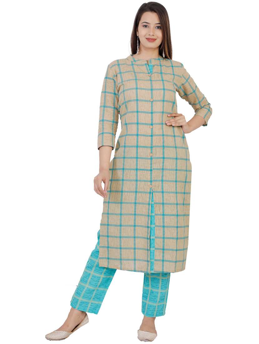 mandarin collar printed kurta pant set - 19764587 -  Zoom Image - 0