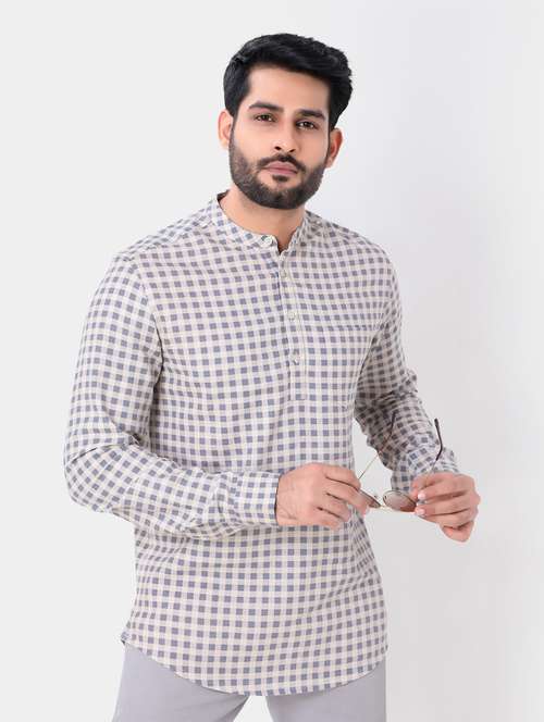 grey cotton short kurta - 19766389 -  Standard Image - 0