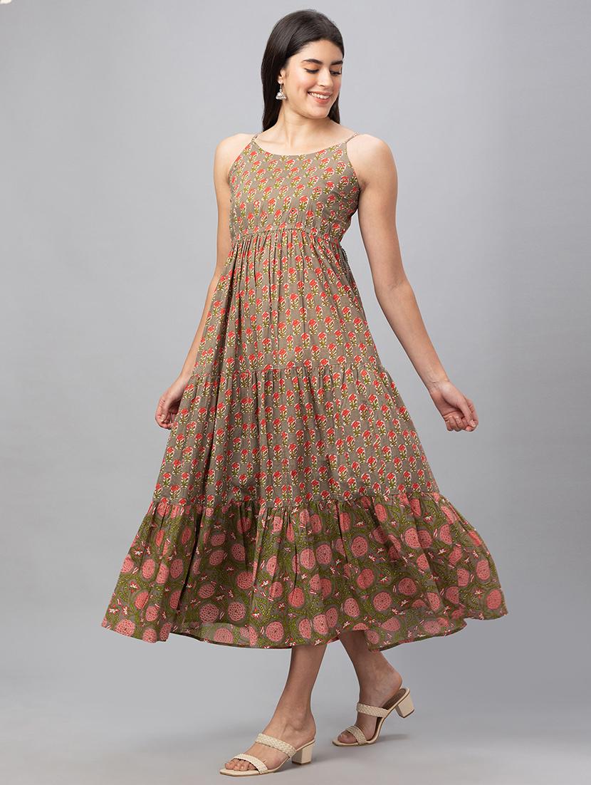 women brown cotton fit & flare dress - 19766409 - Standard Image - 3