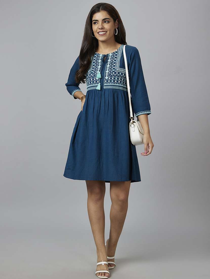 women blue viscose a-line dress - 19766436 -  Standard Image - 3