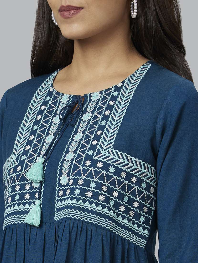 women blue viscose a-line dress - 19766436 -  Standard Image - 5