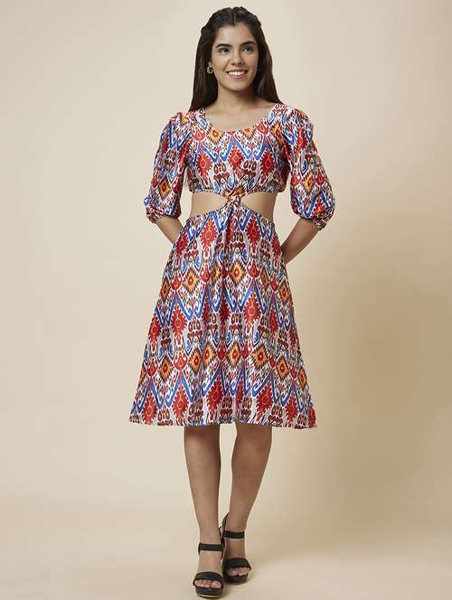 women multi colored polyester fit & flare dress - 19766438 - Standard Image - 0