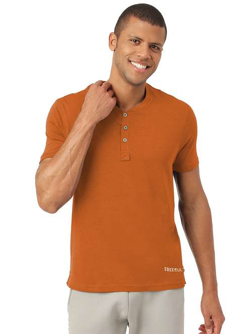 heniey neck solid cotton t-shirt - 19767060 - Standard Image - 0