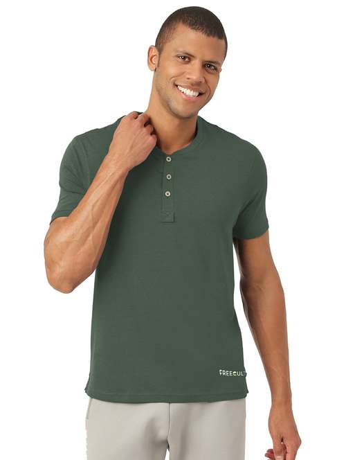heniey neck solid cotton t-shirt - 19767066 - Standard Image - 0