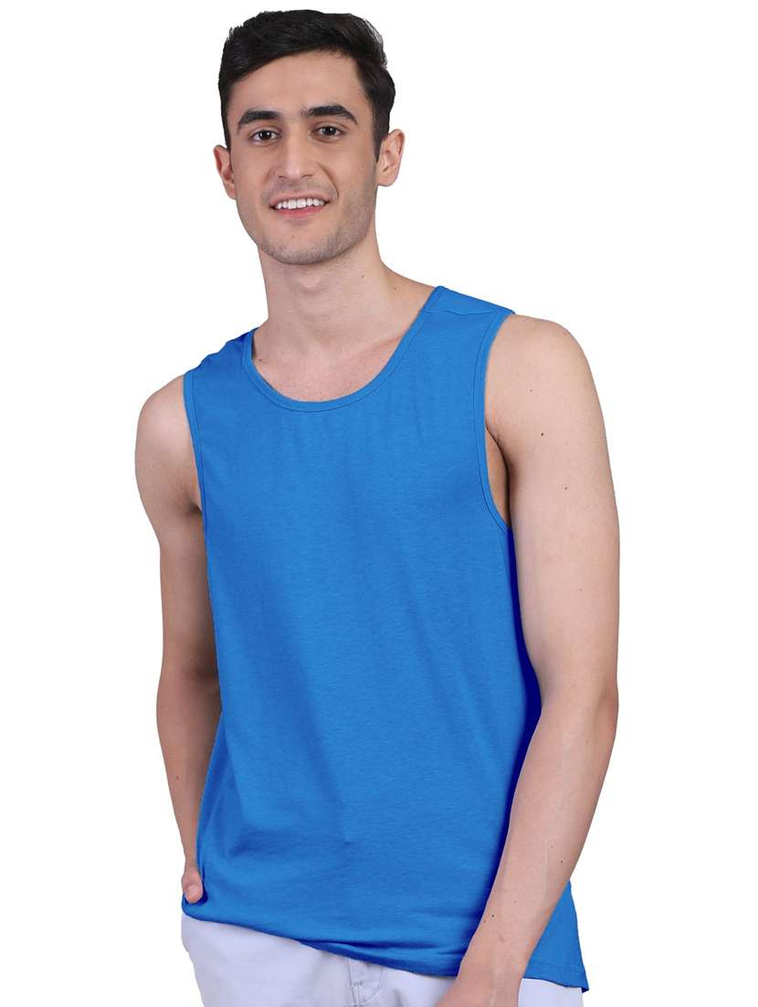 blue solid cotton vest