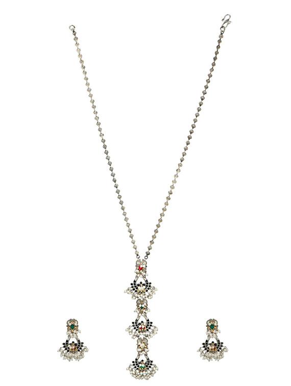 multi colored stone brass necklace and earring - 19768266 - Zoom Image - 0