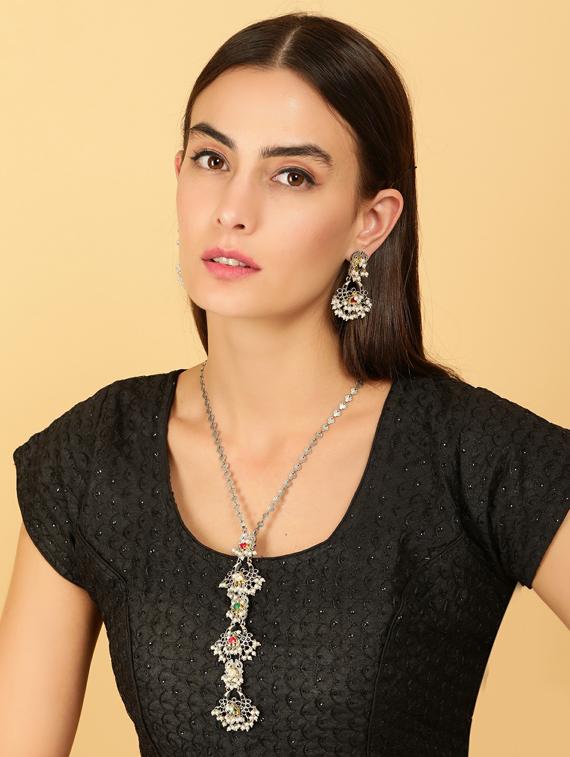 multi colored stone brass necklace and earring - 19768266 - Standard Image - 5