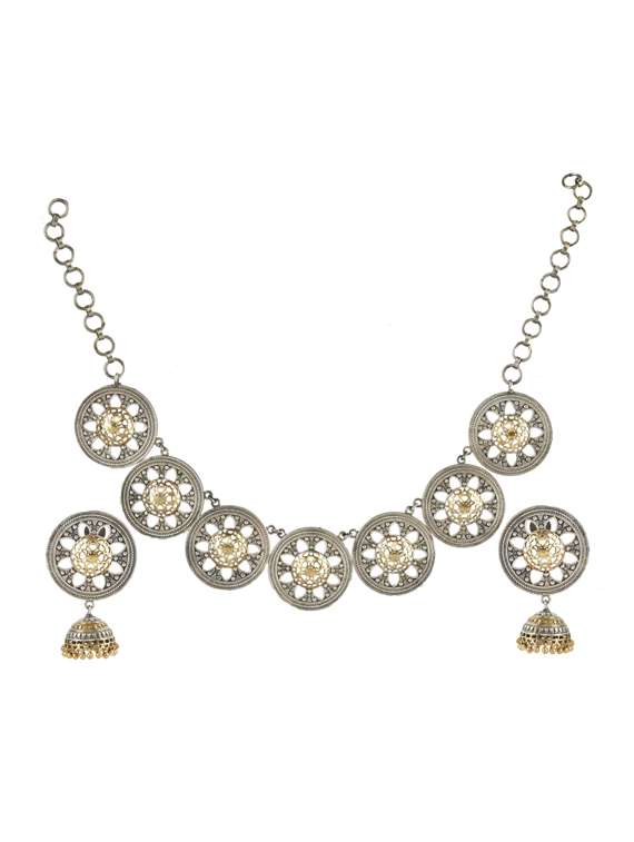 silver brass oxidised necklaces and earring 