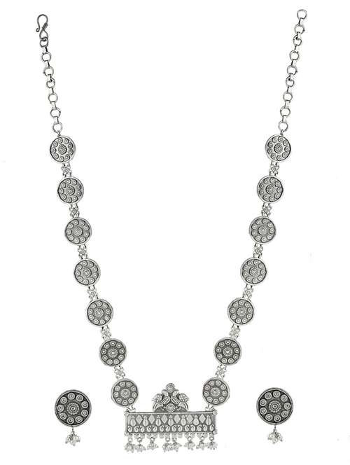 silver brass oxidised long necklaces and earring - 19768268 - Standard Image - 0