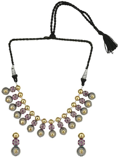 dual tone brass oxidised necklaces and earring  - 19768273 -  Standard Image - 0