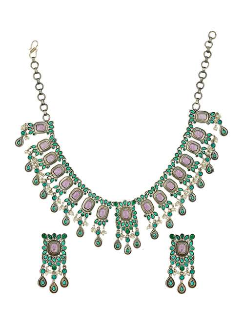 green tone brass necklaces and earring - 19768274 - Standard Image - 0
