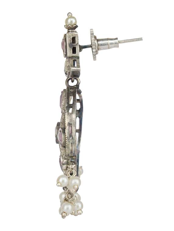 silver tone brass oxidised choker necklaces and earring  - 19768275 -  Standard Image - 3