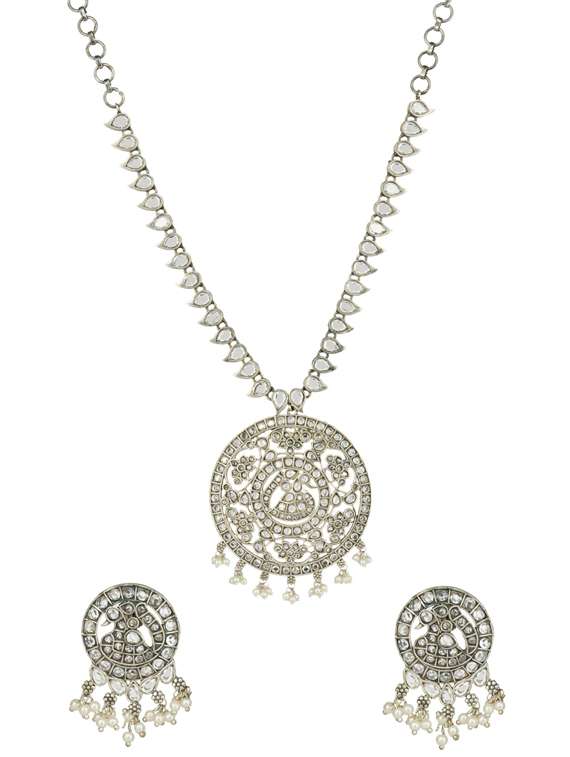 silver brass oxidised necklaces and earring 