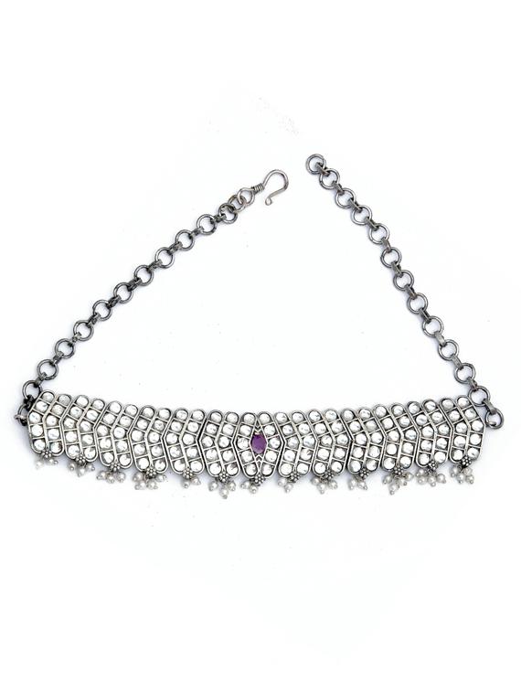 silver brass oxidised choker necklaces and earring - 19768280 - Zoom Image - 0