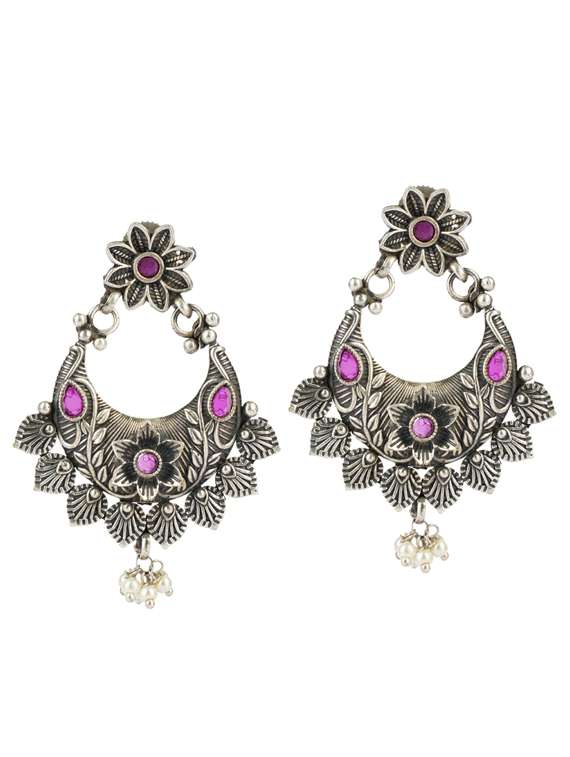 silver brass oxidised long necklaces and earring  - 19768282 -  Standard Image - 3