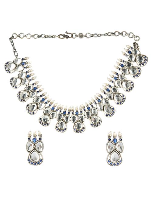 silver brass oxidised choker necklaces and earring - 19768283 - Standard Image - 0