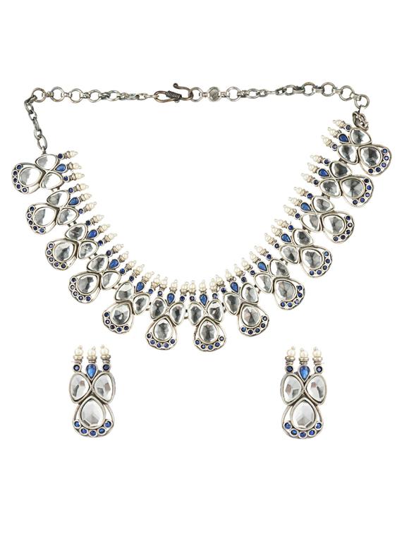 silver brass oxidised choker necklaces and earring - 19768283 - Zoom Image - 0