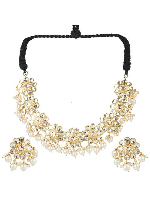 gold brass pearl necklaces and earring - 19768284 - Standard Image - 0