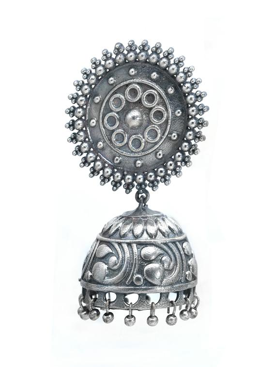 sliver brass oxidised jhumka earring - 19768320 - Zoom Image - 0