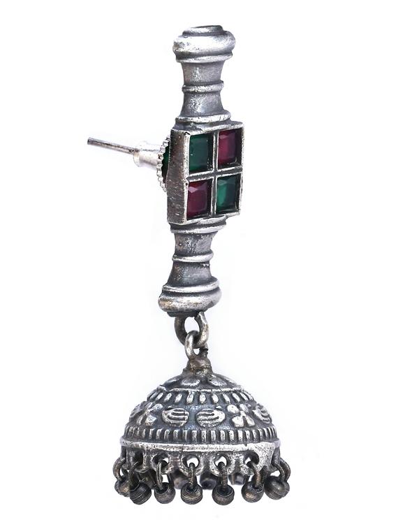 sliver brass oxidised jhumka earring - 19768322 - Zoom Image - 0