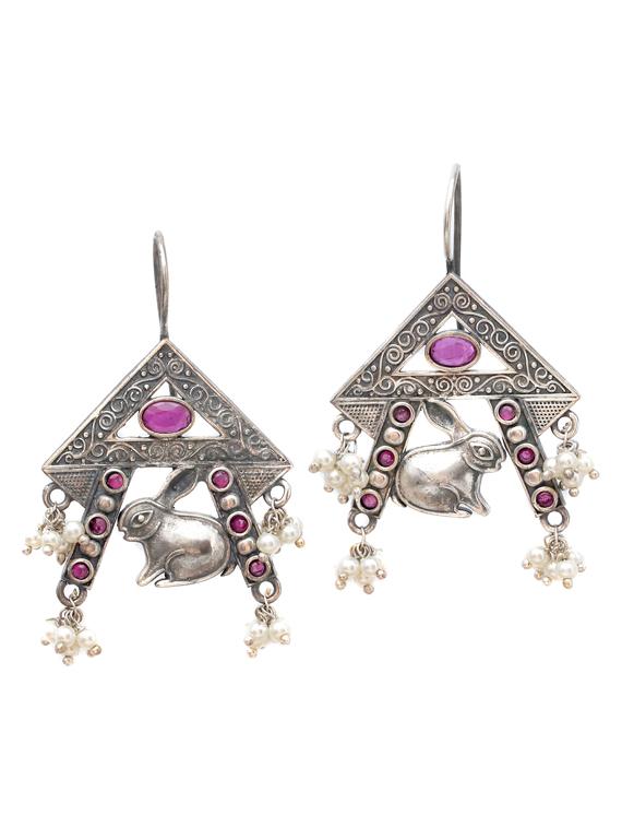 sliver brass oxidised drop earring - 19768332 -  Zoom Image - 0