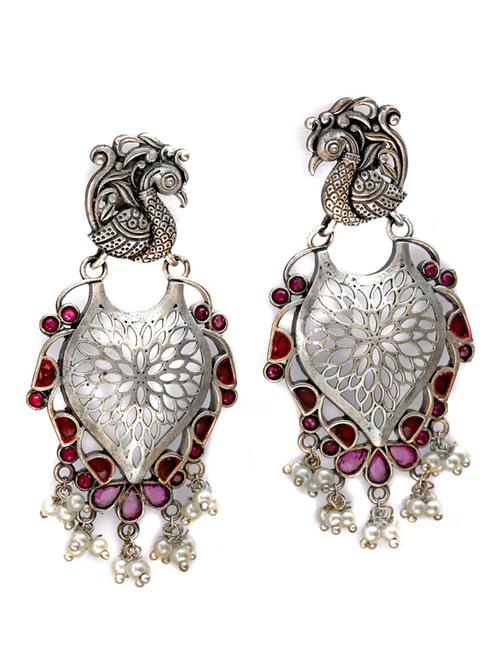 sliver brass oxidised drop earring - 19768336 - Standard Image - 0