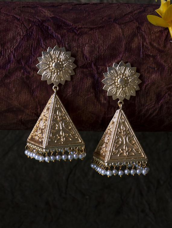 gold brass jhumki earring - 19768344 - Zoom Image - 0