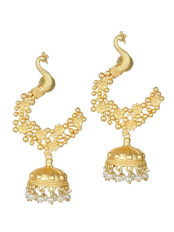 gold tone brass beaded jhumka earring