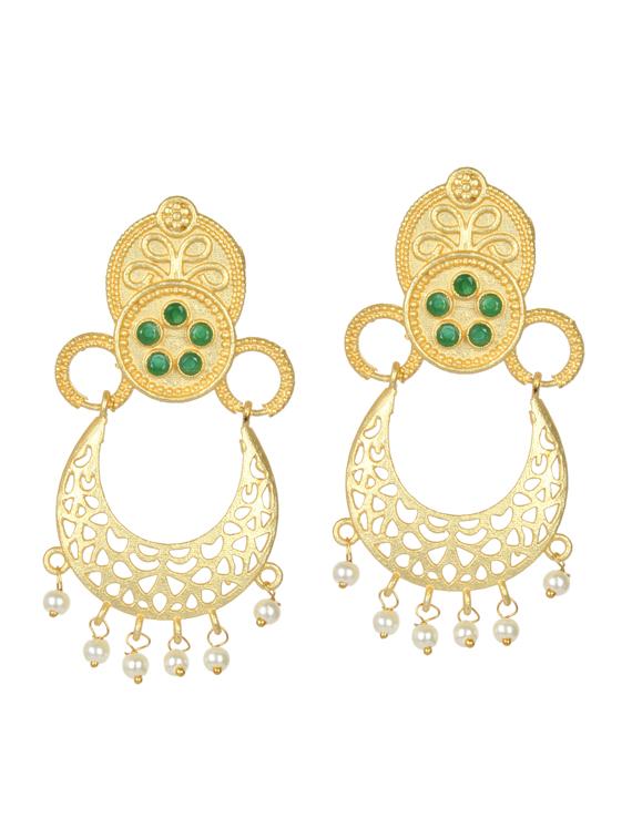 gold tone brass chandbali earring - 19768377 -  Zoom Image - 0