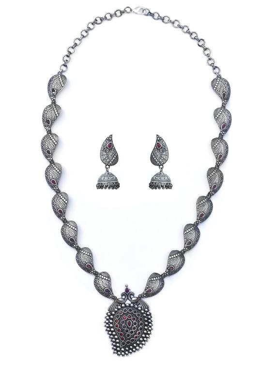 silver brass oxidised long necklaces and earring - 19768383 - Zoom Image - 0