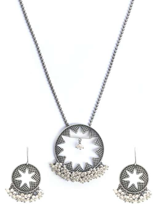 silver brass long necklaces and earring - 19768390 - Standard Image - 0