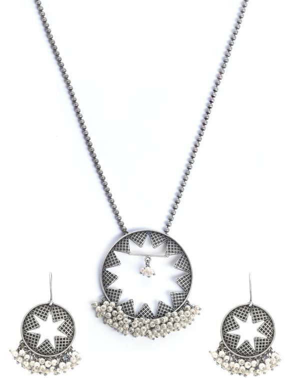 silver brass long necklaces and earring - 19768390 - Zoom Image - 0