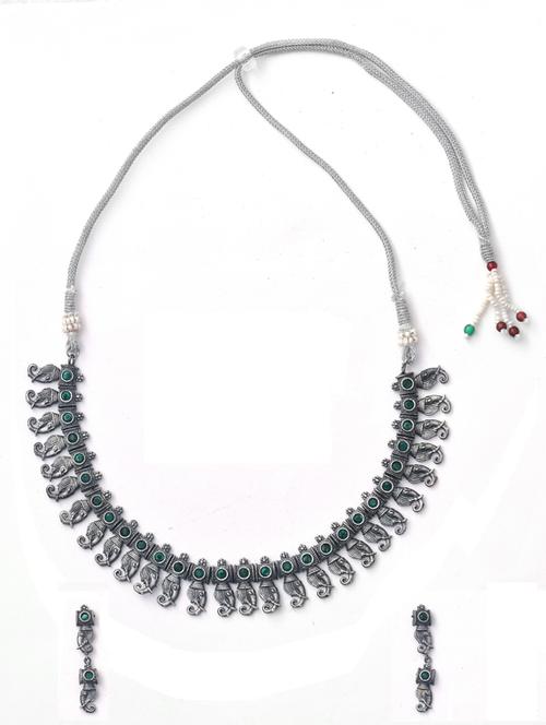 silver brass choker necklaces and earring - 19768391 - Standard Image - 0