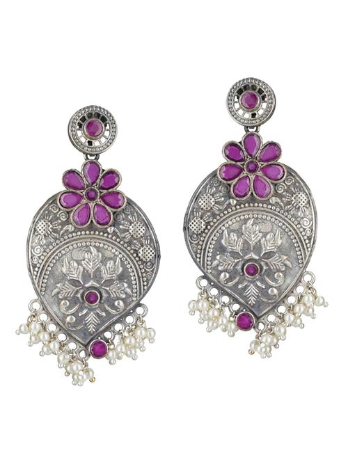 sliver brass oxidised drop earring - 19768415 - Standard Image - 0